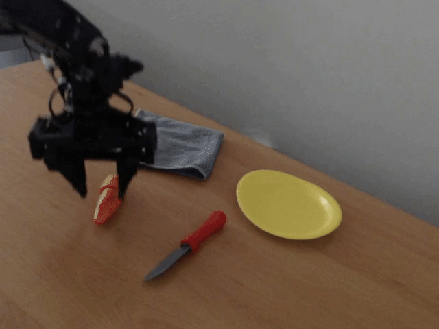 Demonstration for picking up a carrot and placing it on plate